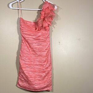 UK2LA Coral One Shoulder Dress lined textured floral small